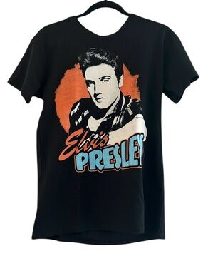 Elvis Presley Official Graphic T-Shirt Retro Vintage Portrait Adult Black Small